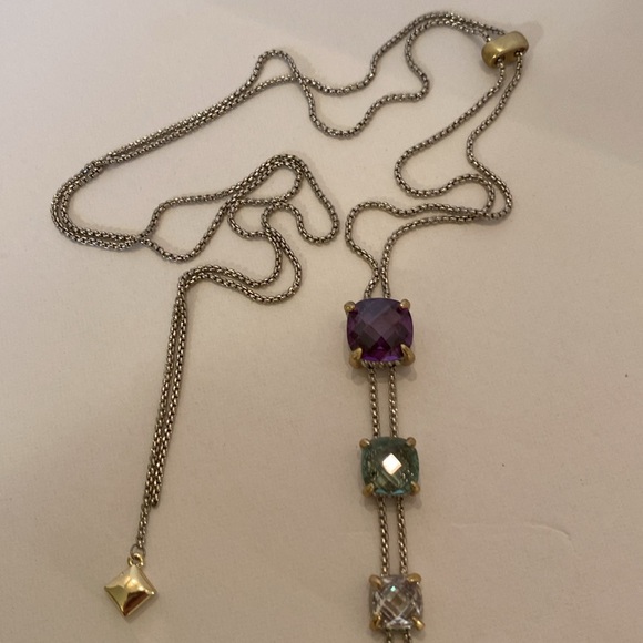 Stainless Steel slide chain with CZ Amethyst, Blue Topaz and clear - Picture 7 of 7